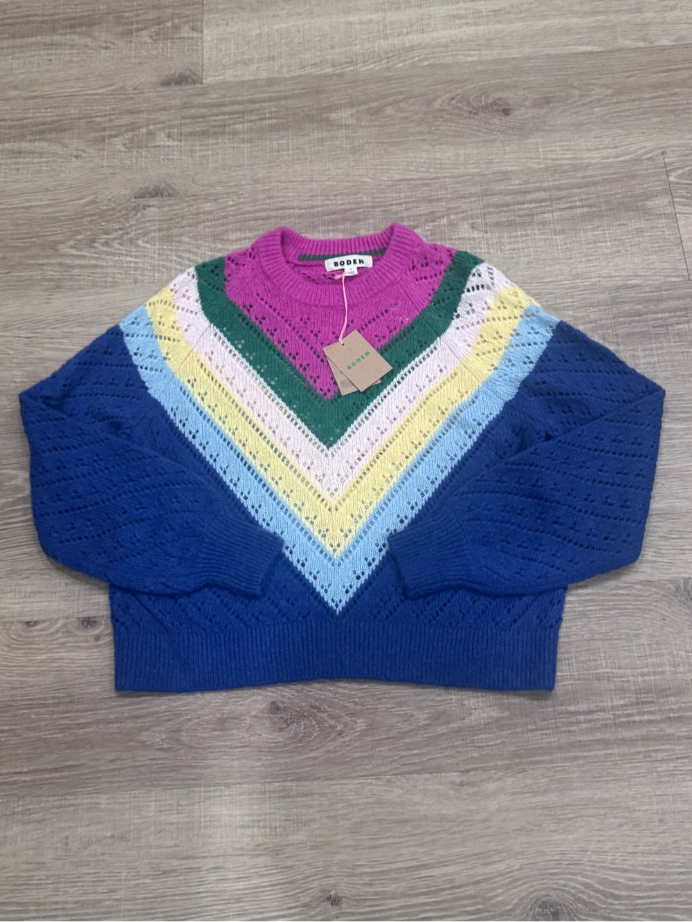 Boden Women’s M Rainbow Chevron Open Knit Sweater NWT
